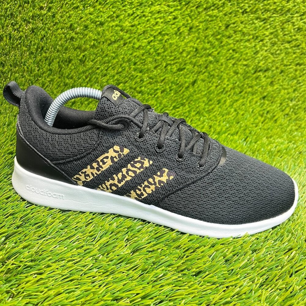 Adidas QT Racer 2.0 Cheetah Print Womens Size 9.5‎ Black Running Shoes Sneakers
